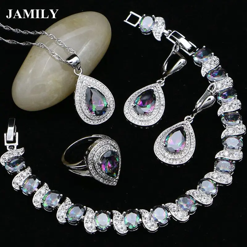 Mystic набор бижутерии с радужными фианитами для женщин серебряные