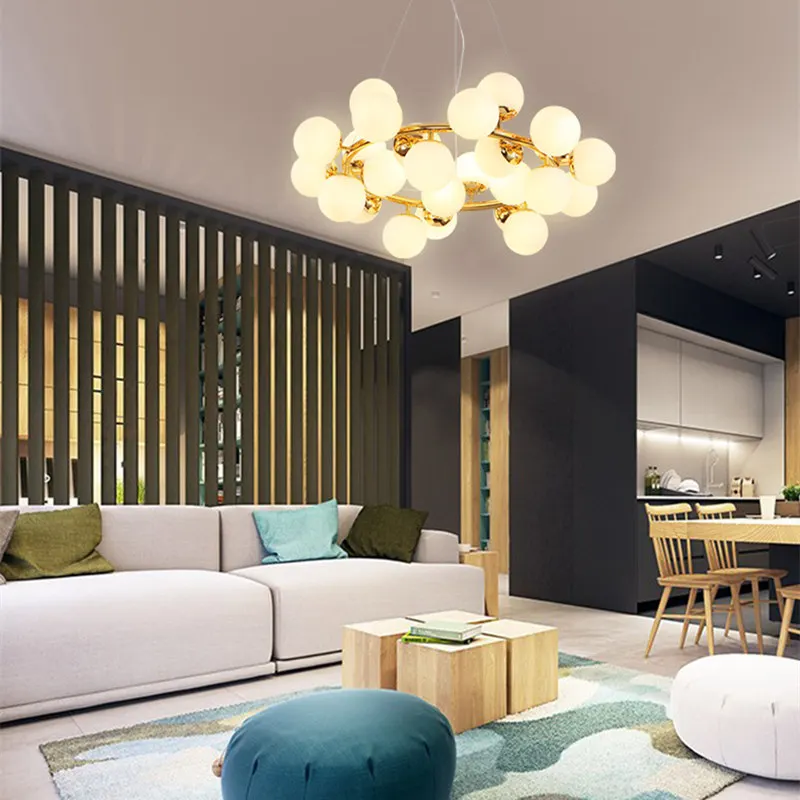 

Modern Gold 25/32/45/46Heads Magic Bean Glass G4 Pendant Lamp DNA Molecular Glass Ball Pendant Light illumination lamps lanterns