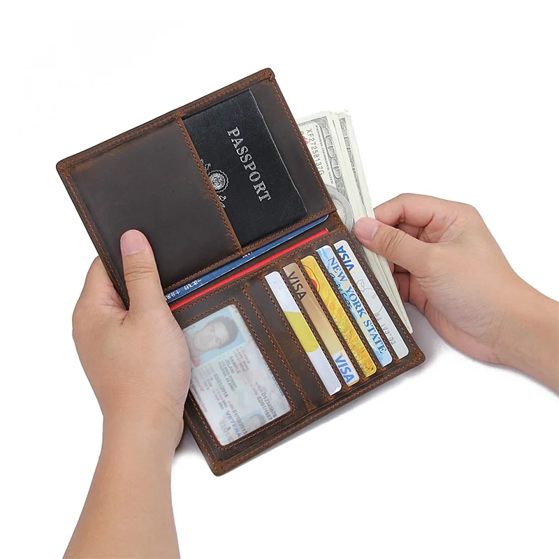 Кошелек из кожи Крейзи Хорс с RFID-защитой чехол для паспорта фотографий карт