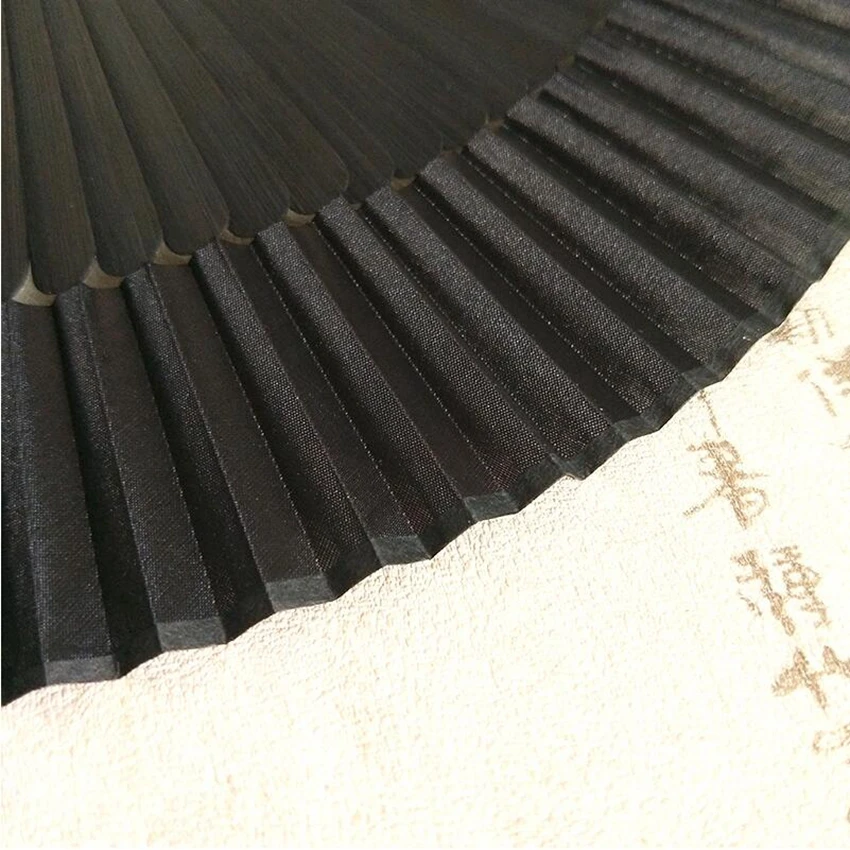 

Black Elegant Carved Hand Held Folding Fans Bamboo Wood Silk Hand Fan For Events Party Wedding Home Decoration