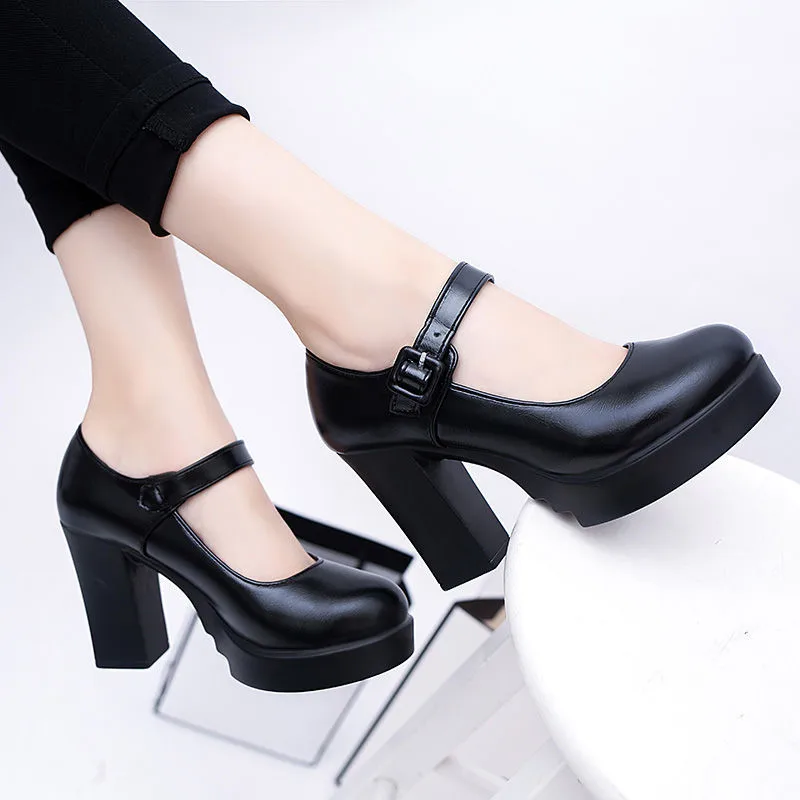 

Spring Autumn round head thick bottom high heel one piece waterproof platform thick heel anti slip shallow mouth women pumps
