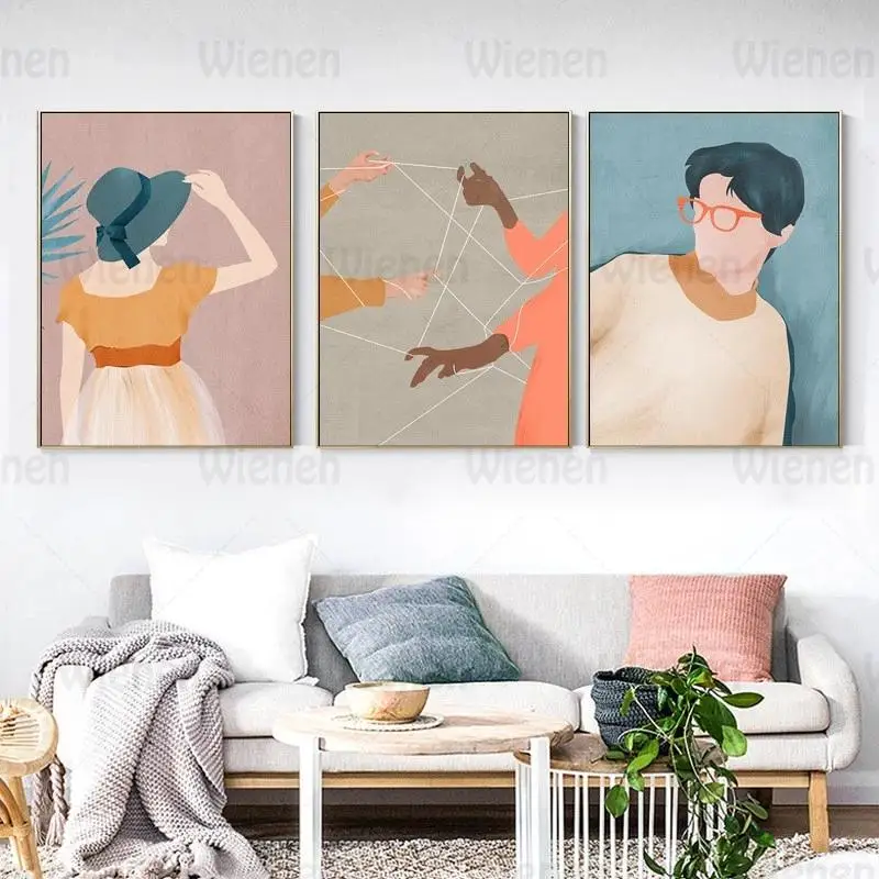 

Nordic Poster and Print Fashion Girl Boy Illustration Morandi Style Canvas Painting Wall Art Modern Living Room Decor Home Decor