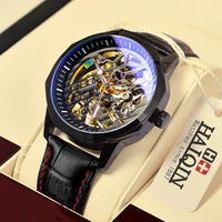 2020 haiqin men design automatic mechanical watch gold gear skeleton stainless steel wristwatch transparent relogio masculino