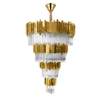 led postmodern crystal gold silver 1 4 tier designer suspension luminaire lampenpendant lamp pendant light for staircase foyer