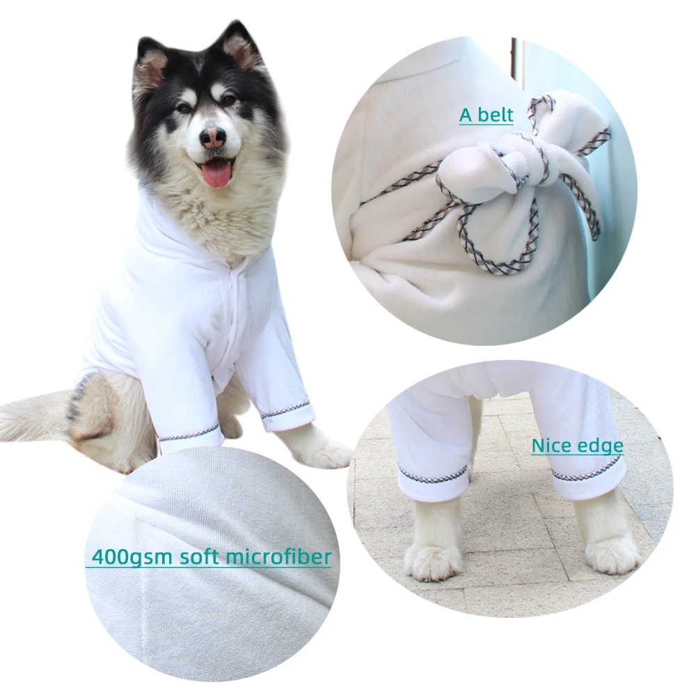 

Fashion Pet Dog Bathrobe Soft Dog Pajamas White with Belt Jumpsuit for Dogs Clothes Winter