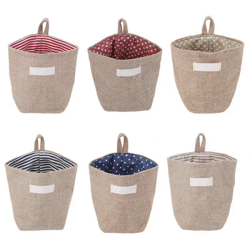 

Simple Large Capacity Women Cosmetic Box Jute Cotton Linen Sundries Basket Cosmetic Bag Wall Hanging Bags For Women