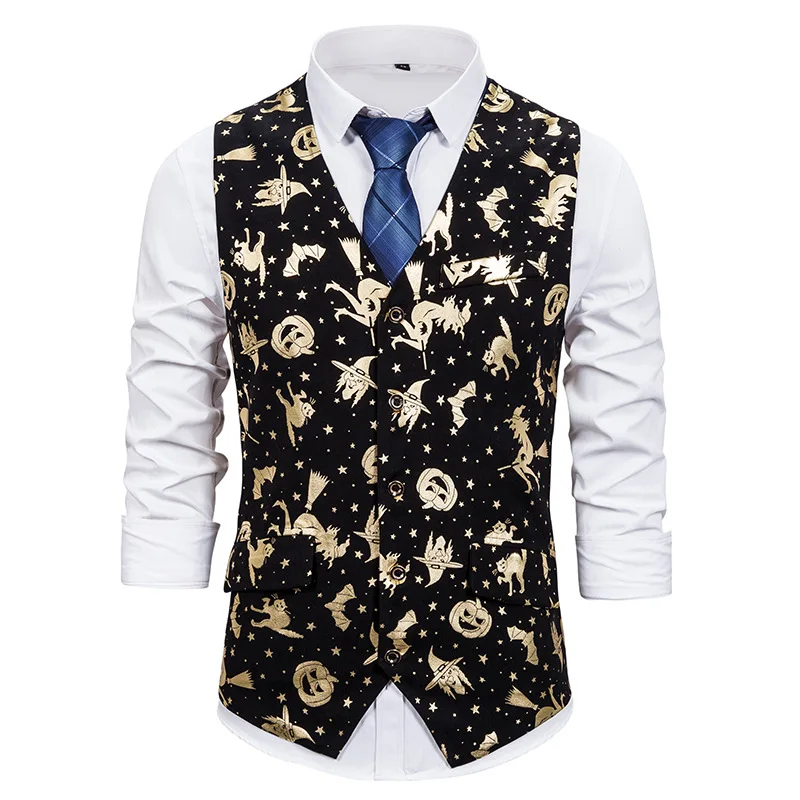 

Fashion Pumpkin Print Halloween Vest Men Brand Single Breasted Waistcoat Men Party Wedding Tuxedo Vests Chalecos Para Hombre