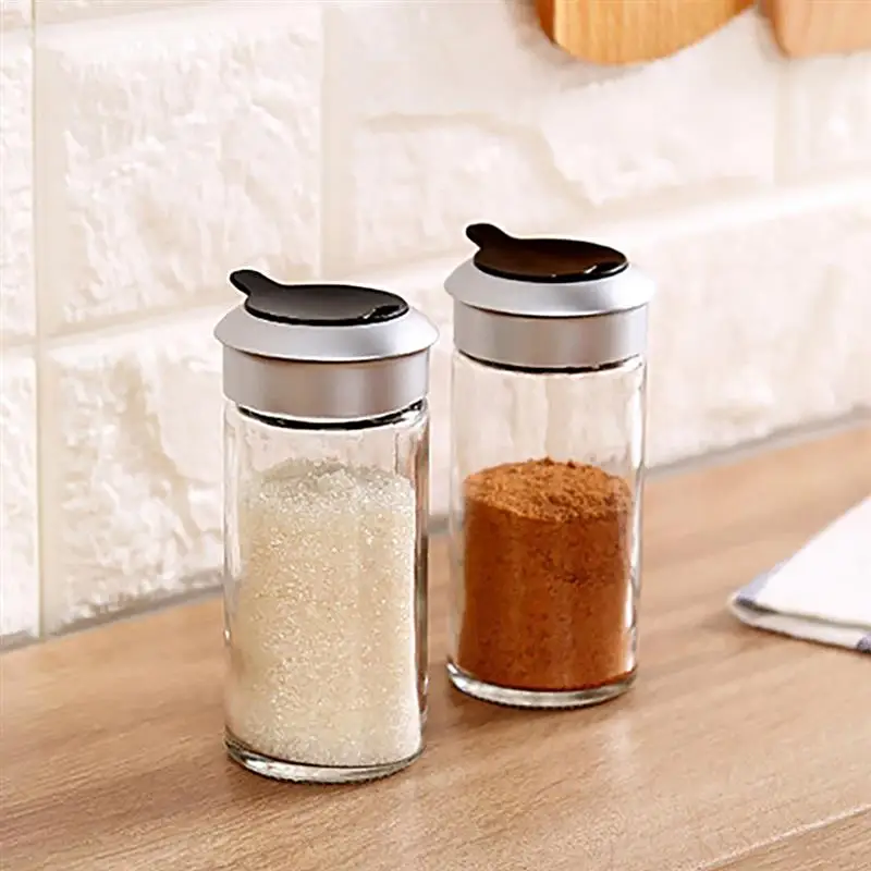 

Spice Bottle Container Transparent Glass Salt Sugar Bottle Kitchen Gadgets Pepper Spice Jar With Rotating Cover Seasoning Can