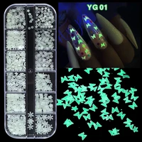 luminous butterfly nail decoration 12 grids mixed heart shaped five pointed star nail sequins diy manicure charm tips