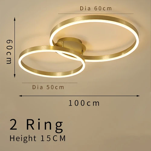 Dia50cm 60cm 2rings Современный светодиодный потолочный светильник в спальню, гостиную, алюминий, матовое золото, креативные кольца, Скандинавский дизайн, лампа, светильник для проекта - Цвет корпуса: Dia50cm 60cm 2rings