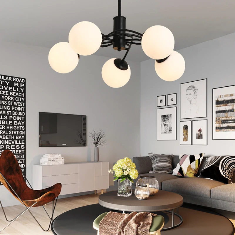 Скандинавская стеклянная люстра с зеркальным шаром лампа золотого и серебряного