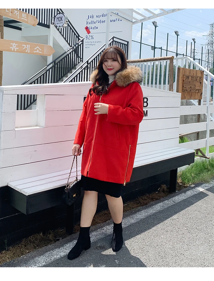 Женское шерстяное пальто большого размера, новинка, зимнее длинное пальто, плюс стандартный европейский размер 5XL 6XL, Осенний Тренч, верхняя одежда с меховым воротником