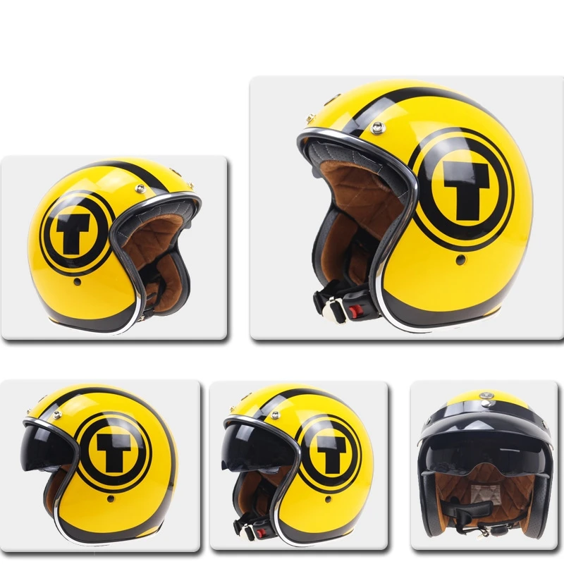 Мотоциклетный шлем с открытым лицом винтажный Kask Индивидуальный Черный Ретро