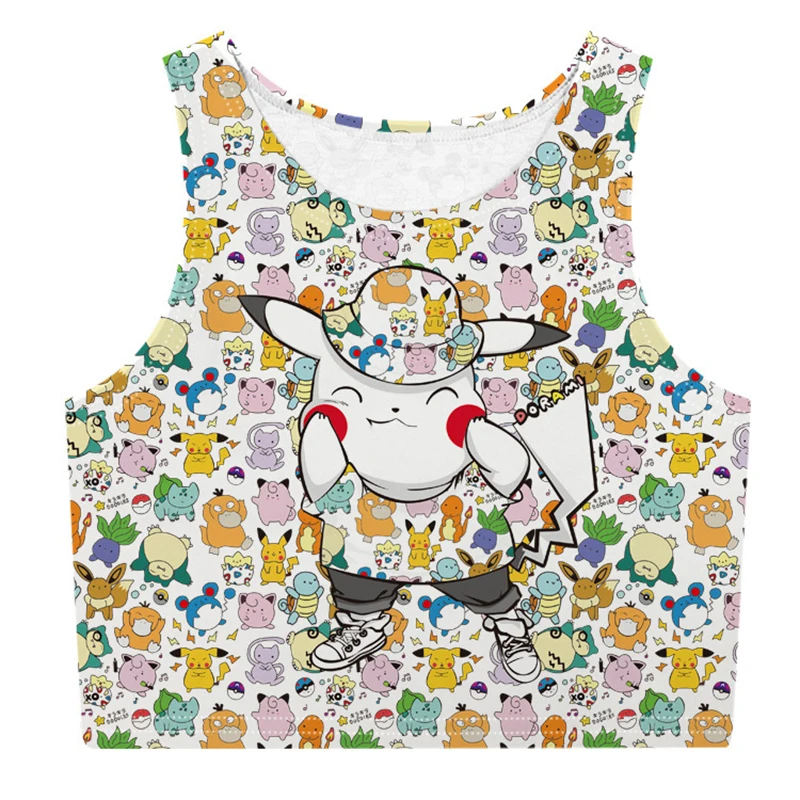 Pokemon Pikachu Jigglypuff Bulbasaur 3D топы для женщин Летний жилет без рукавов короткий укороченный Топ Футболка уличная одежда для девочек жилет - Цвет: Темно-серый