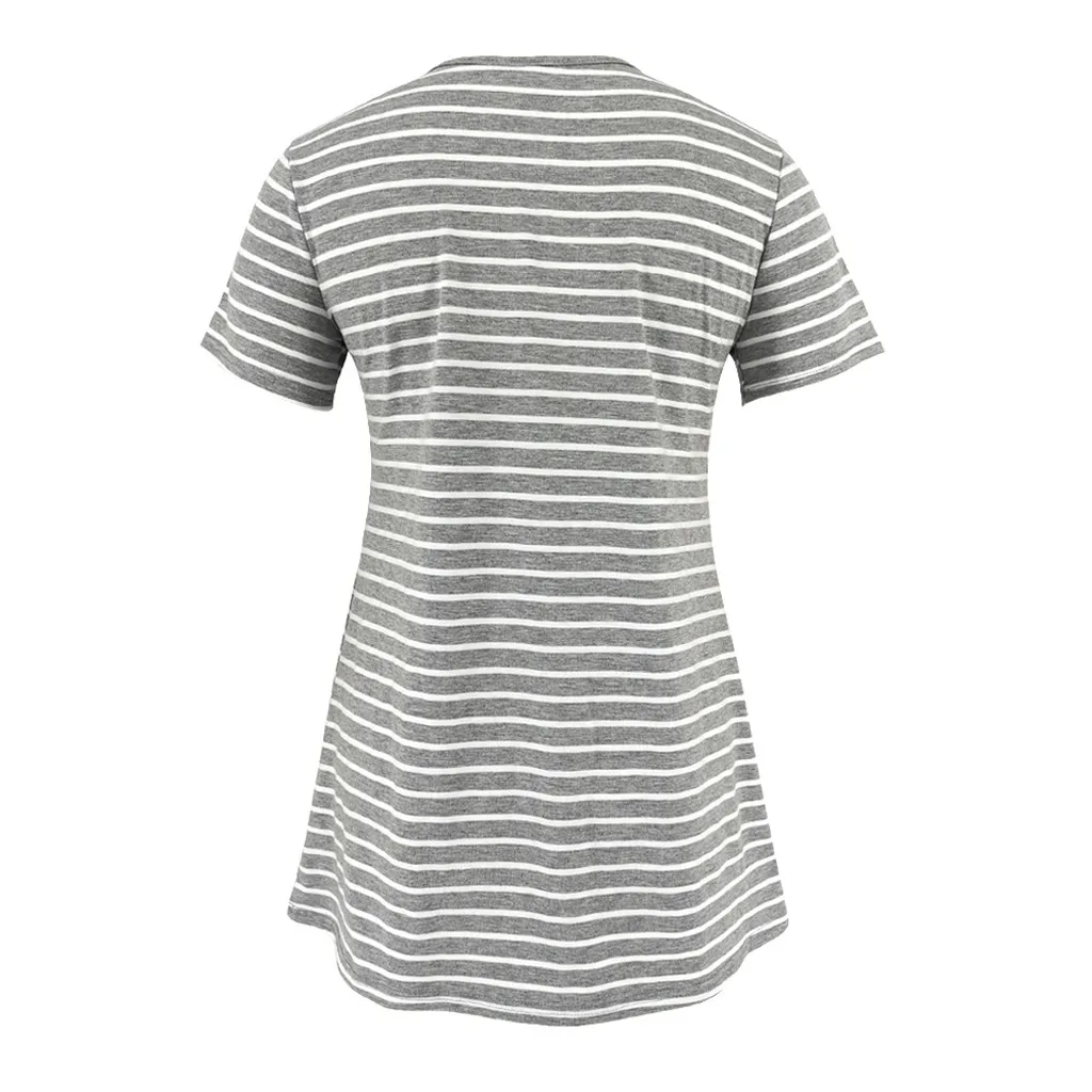 

LONSANT Pregnant Nusring T-shirts casual O-Neck Short Sleeve Printed Stripe breastfeeding tops Maternity women Clothes Drop Ship