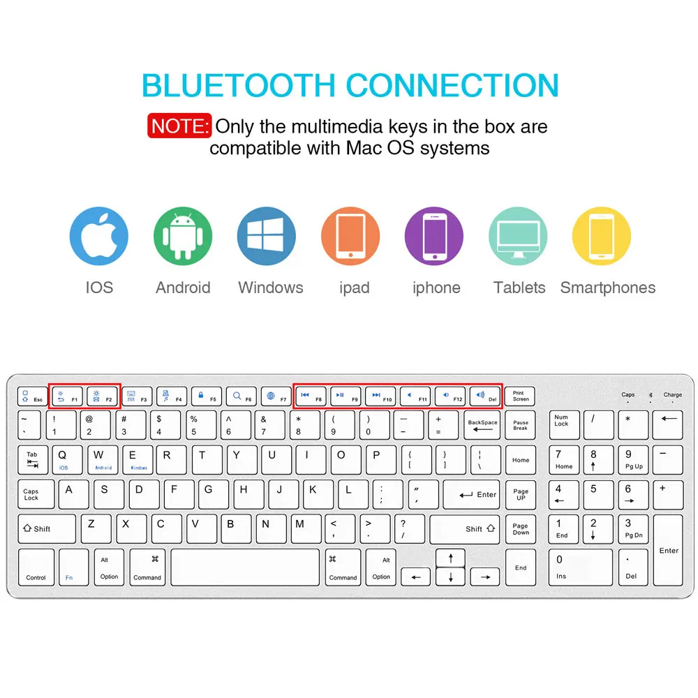 Ультратонкая беспроводная цифровая перезаряжаемая Bluetooth клавиатура для