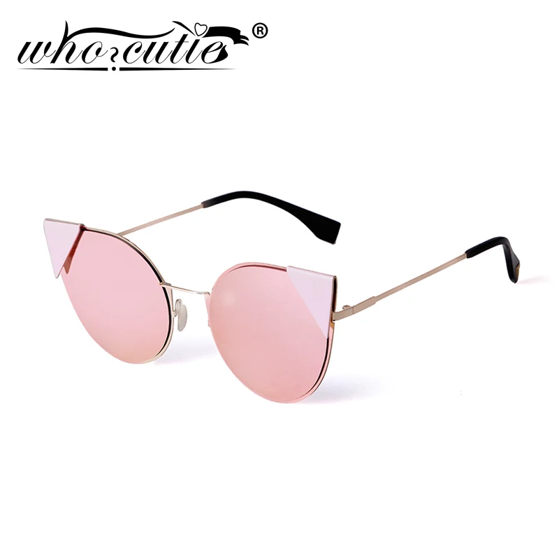 Женские зеркальные солнцезащитные очки WHO CUTIE розовые кошачий глаз брендовые