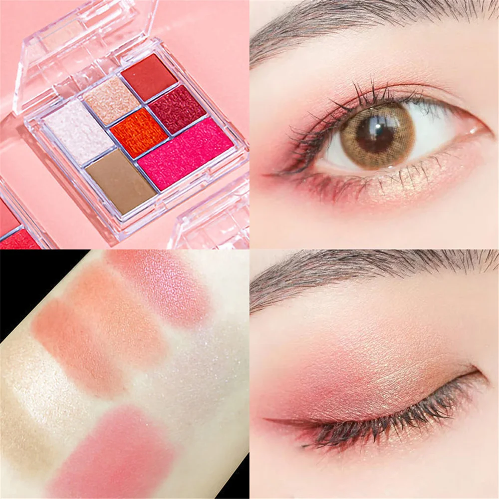 

7 Colors Summer Peach Eyeshadow Palette Matte Glitter Shimmer Pearlescent High Gloss Brighten Women Eyes Korea Makeup Cosmetics