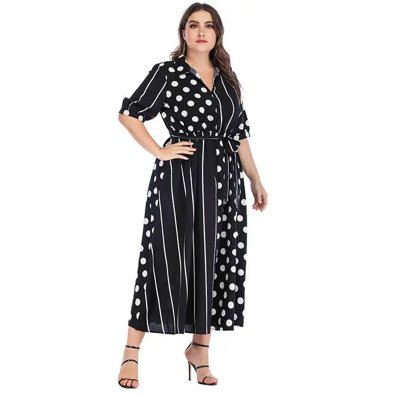 Летнее платье нового размера плюс макси в полоску для женщин повседневное