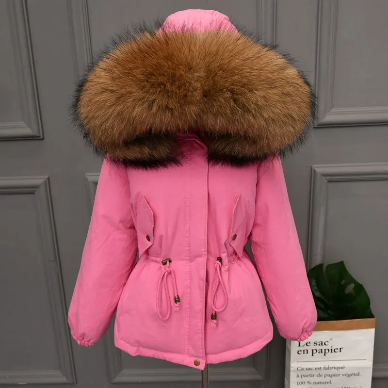 rose red brown Luzuzi натуральный мех воротник зимняя куртка для женщин белый утиный пух пальто теплые толстые парки для женщин s Зимняя Куртка s пальто - Цвет: rose red brown