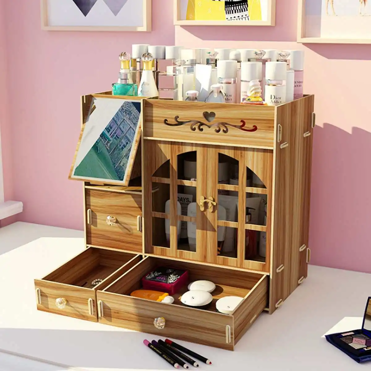 

Cosmetic Storage Box Makeup Organizer for Home Organizer Desktop Jewelry Nail Polish Makeup Drawer Container Large Capacity