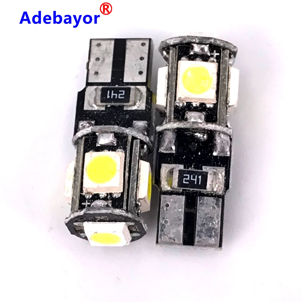 Автомобильная светодиодная лампа t10 canbus 5smd 5050 led 5 smd 3 чипа w5w с клиновидным цоколем
