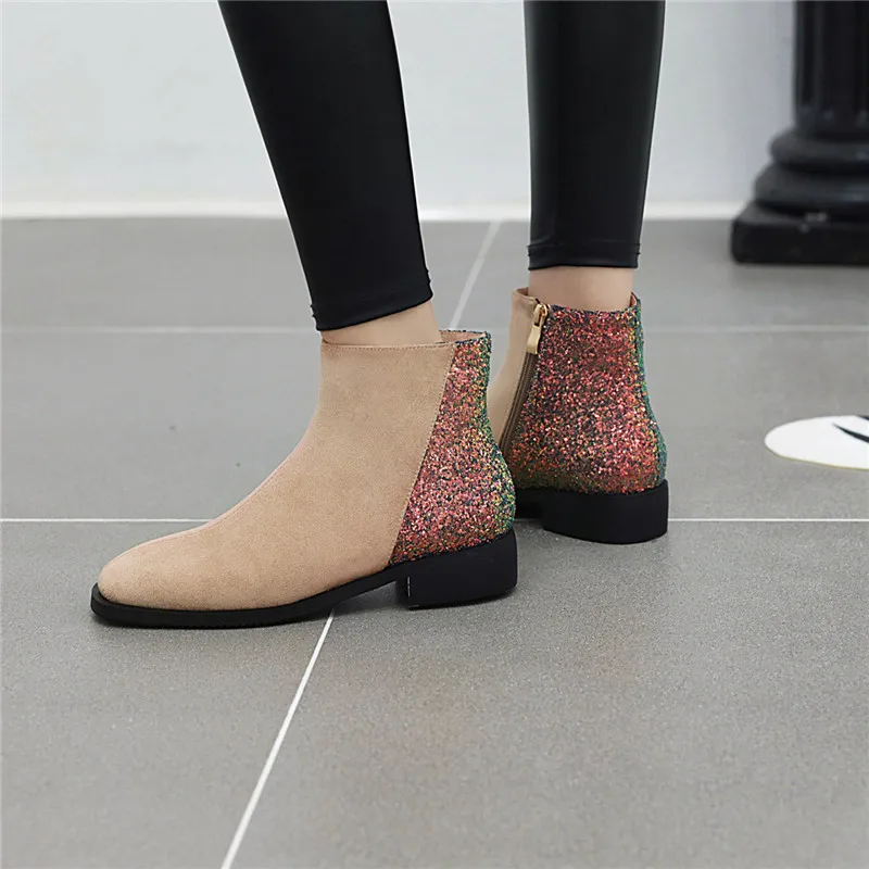 

MEMUNIA 2020 new fashion ankle boots women flock sequined cloth autumn winter short boots low heels casual shoes female