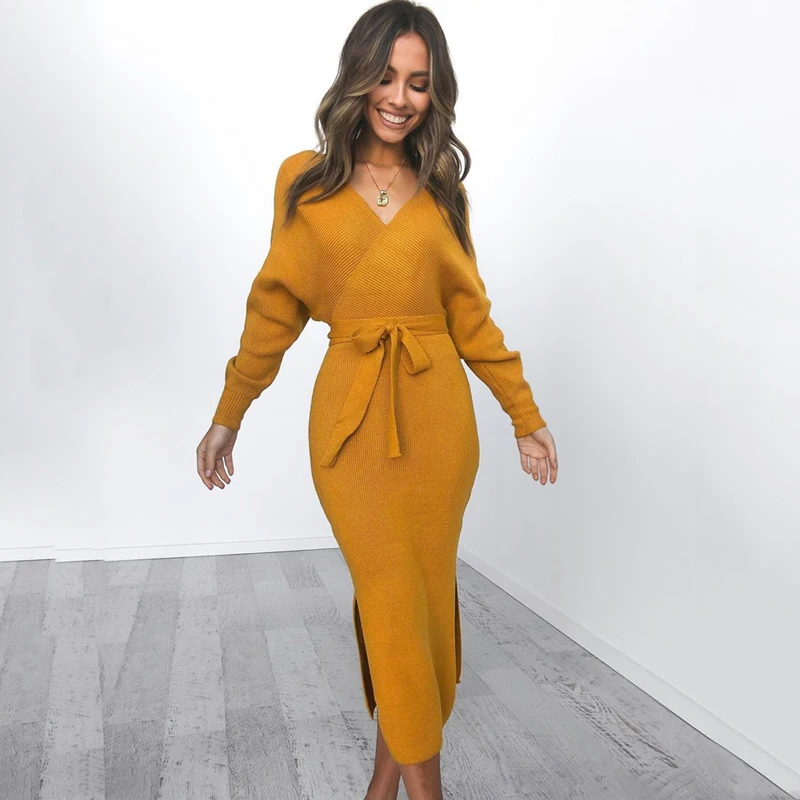 Женское длинное трикотажное платье сексуальное с открытой спиной и v образным