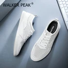 Мужские дышащие сетчатые кроссовки, повседневная обувь для тенниса, плоская подошва, на шнуровке, повседневная обувь для отдыха, белые, лето 2021