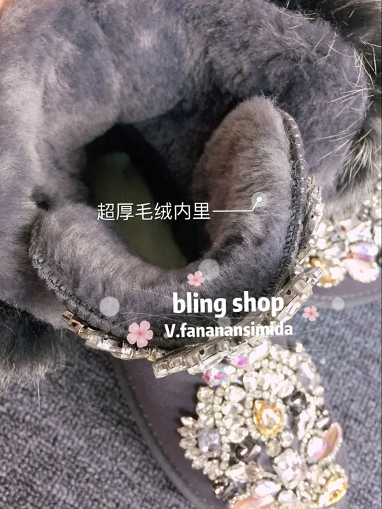 Original homemade European station heavy work sequins rhinestone beaded leather hair one leather thick snow boots