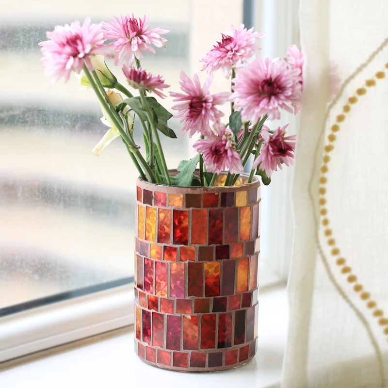 Красная Ваза в американском стиле мозаика ручной работы стеклянная стремянка