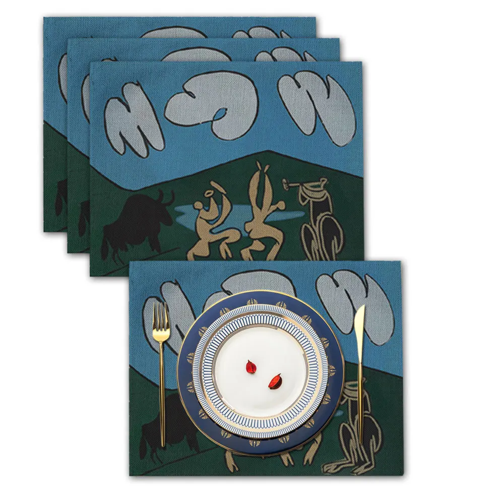 

Абстрактная картина Пикассо, набор из 4 отдельных тарелок с открытой дверью для пиникса, забавная скатерть, столовая посуда, подушка для кух...