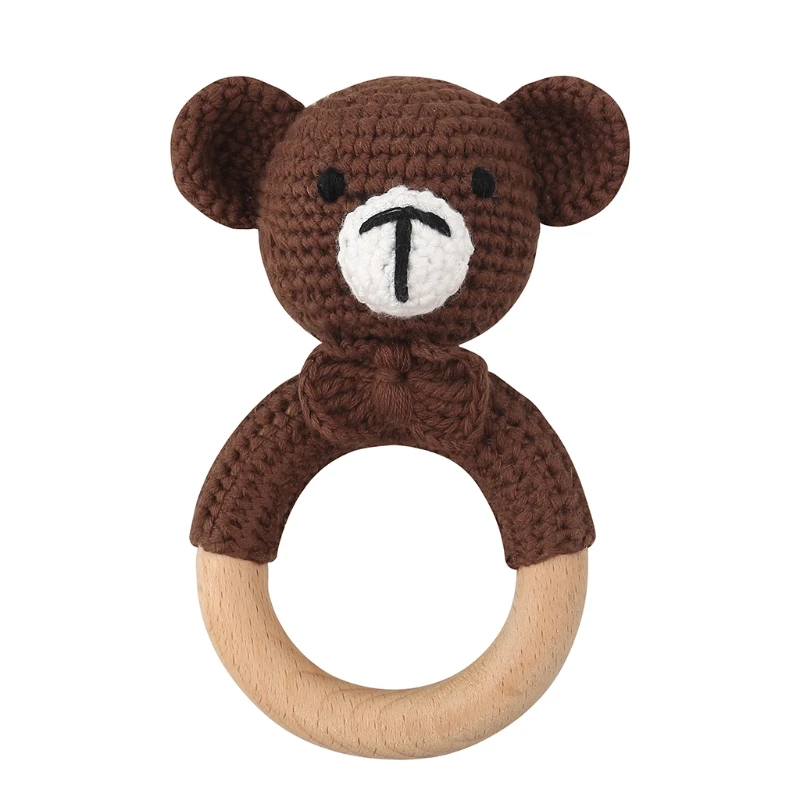 

Baby Wooden Teether Ring DIY Crochet Animal Rattle Infant Teething Nursing Soother Molar Toys for Newborn Shower Gifts