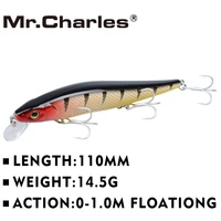 mr charles cmc004 fishing lure 110mm14 5g 0 1 0m floating super minnow three hooks crankbait long shot hard bait