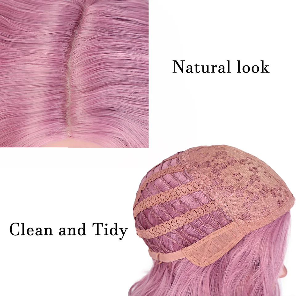 

AISI HAIR Pink Wig Synthetic Short Water Wave Bob Wigs for Women 5 Colors Available Side Part Cosplay Wig Heat Resistant Fiber