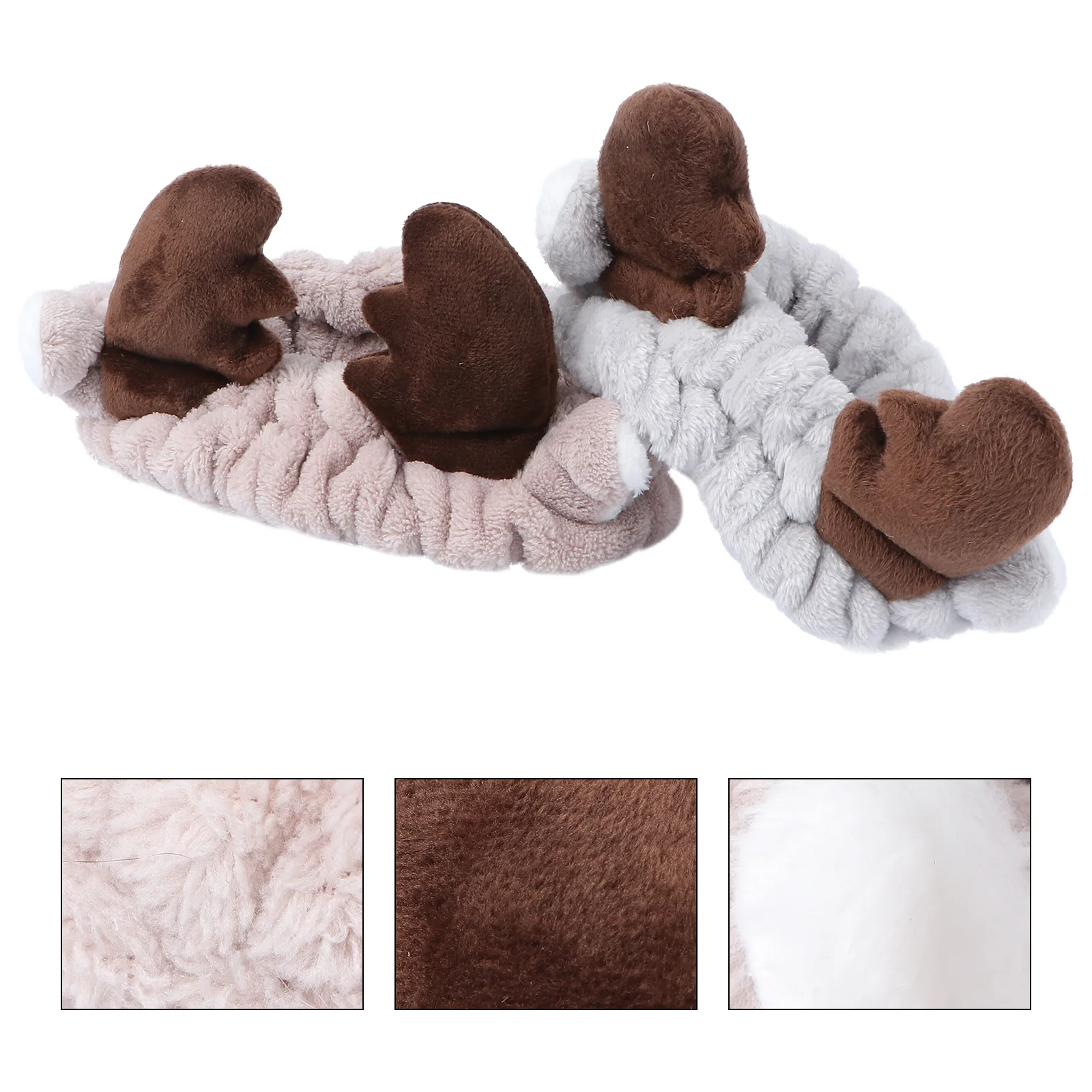 

2PCS Christmas Plush Antler Headband Hair Clasp Elk Horn Hair Band Headband for Festival Party (Coffee + Light Gray)