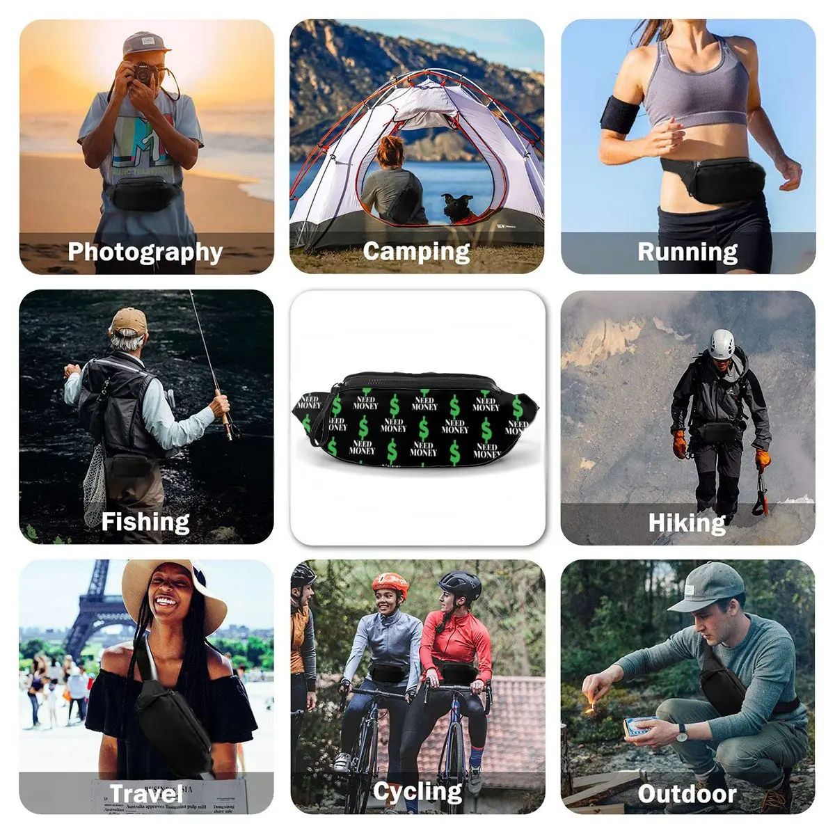 

Dollar Waist Bag Funny Polyester Waist Pack Climbing Unisex Bag