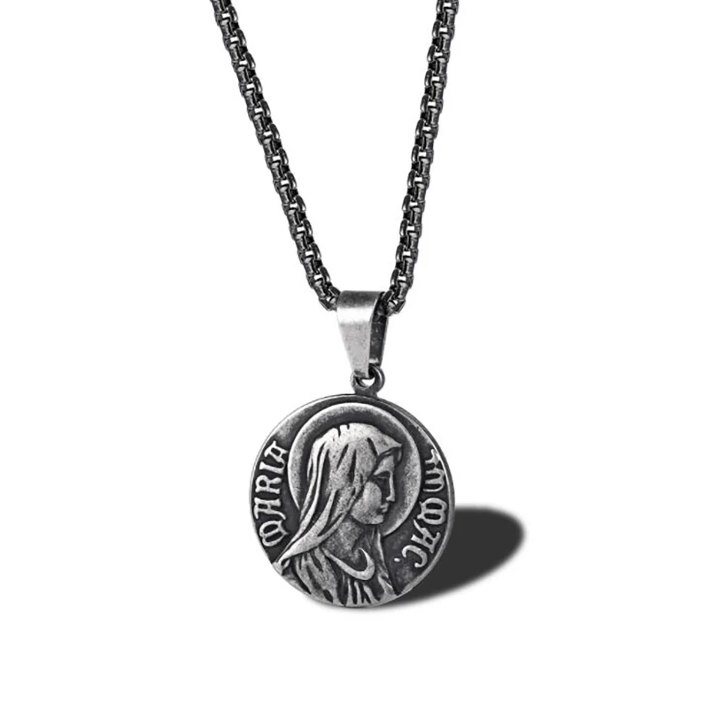 

Stainless Steel Vintage Virgin Mary Pendant Necklace Christ Jesus Mama Necklaces Jewelry Gift For Him