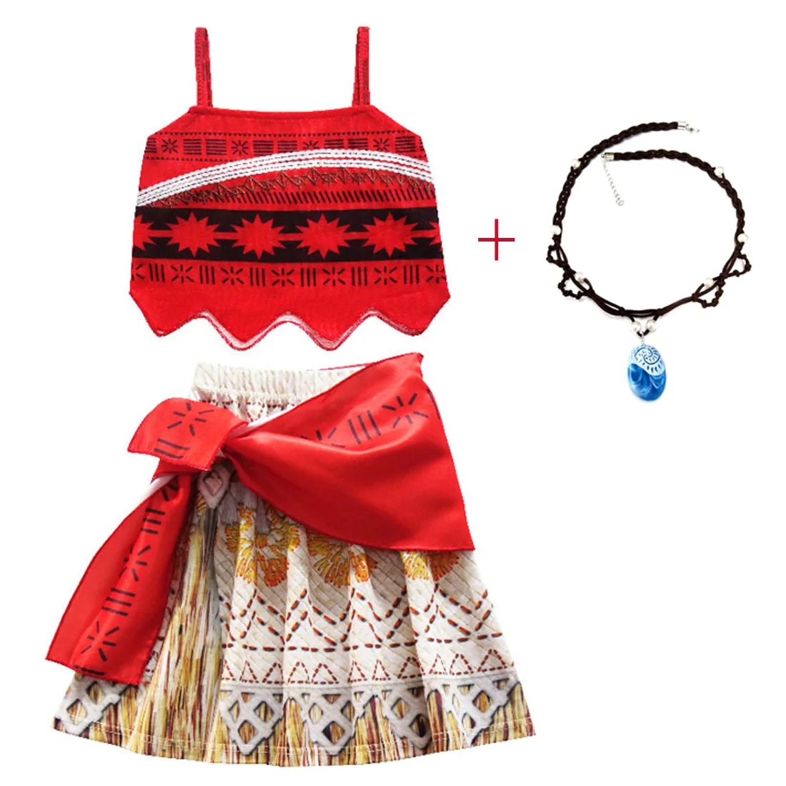 FZ6101-necklace Вечерние, детские, Moana, приключенческий костюм, платье для девочек, летняя одежда, принцесса ваяна, комплект одежды, детское платье для костюмированной вечеринки на день рождения - Цвет: FZ6101-necklace