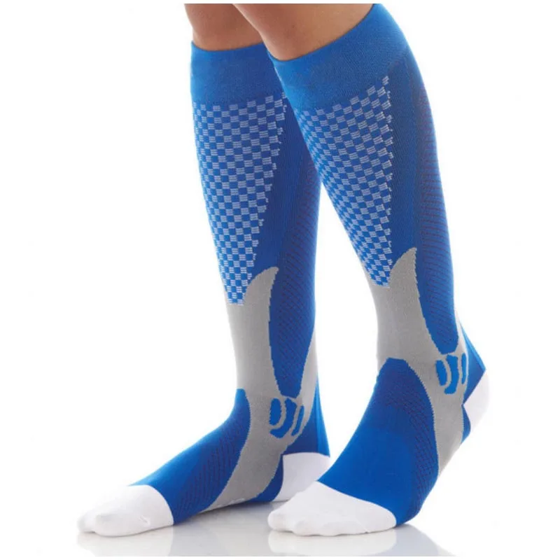 Синий Compression socks for varicose veins Women Men Leg Stocking Support Stretch Below Knee c football socks - Цвет: Синий