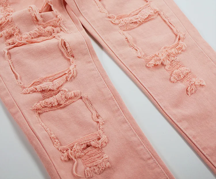 

2019 New Women Jeans Hole Ripped Jeans For Women Loose Cotton Denim Pants Pink Jeans Women Straight Pencil Panst Plus Size