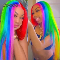 colored human hair lace frontal wigs red rainbow highlight wig human hair transparent lace wigs for women human hair brazilian