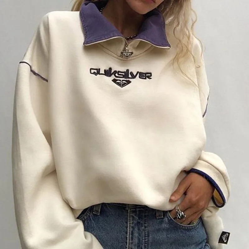 Женский пуловер с длинным рукавом Свитшот оверсайз отложным воротником и