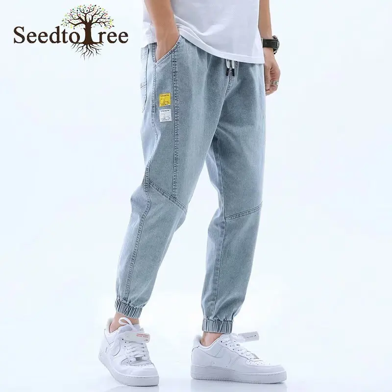 Solid Color Casual Men's Jeans Ankle Length Denim Trousers S-5XL Large Size Pencil Pants