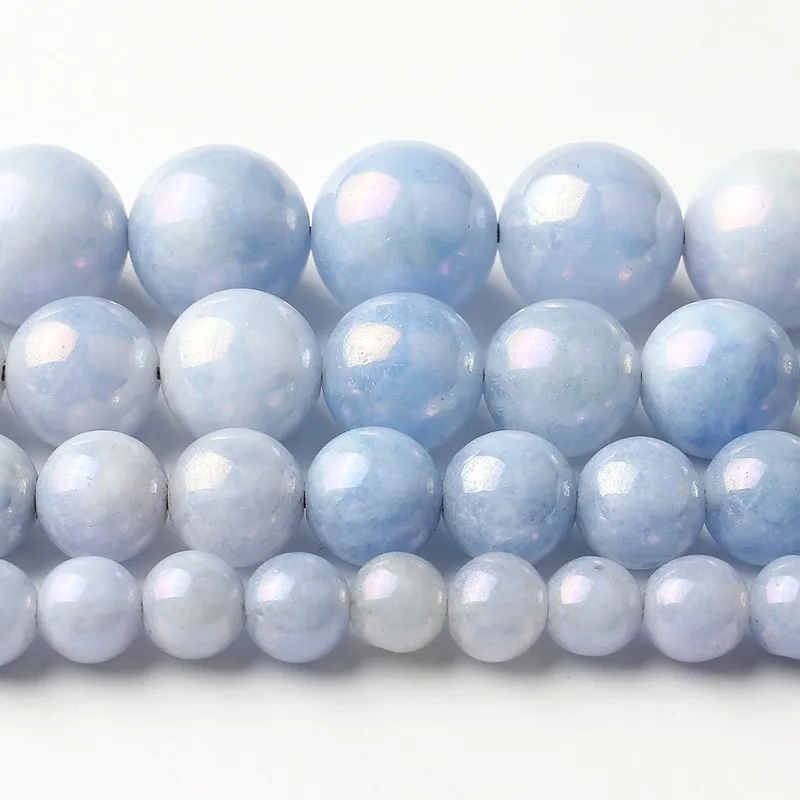 

Natural Stone Grey Blue Angelite Beads 6/8/10/12mm Round Loose Beads for Jewelry Making DIY Bracelet Necklace Accessories 15inch