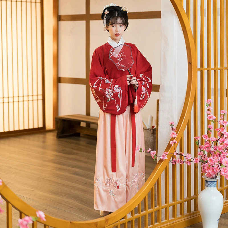 

Зимняя традиционная китайская одежда для женщин, костюм ханьфу для взрослых династии Мин, традиционная одежда для классических народных та...