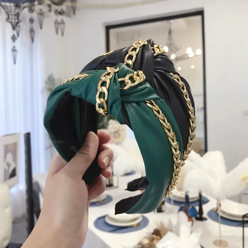 Повязка на голову Bohe женская из мягкой искусственной кожи модный однотонный