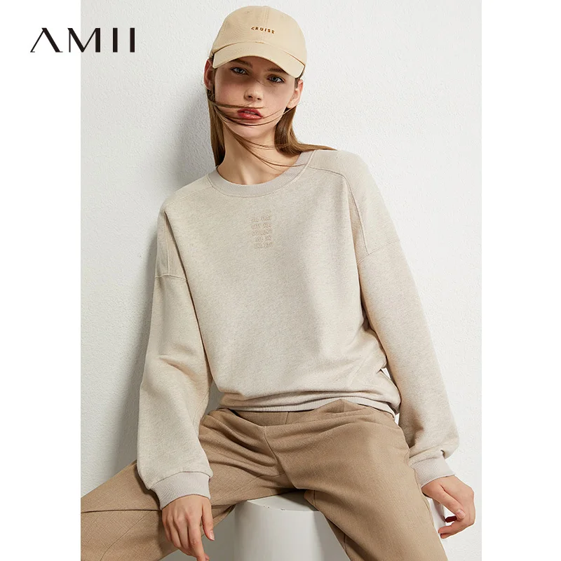 

AMII Minimalism Autumn Hoody Women Fashion Oneck Letter Printed Loose Streetwear Hoody Sweatshirt Women Tops 12030253