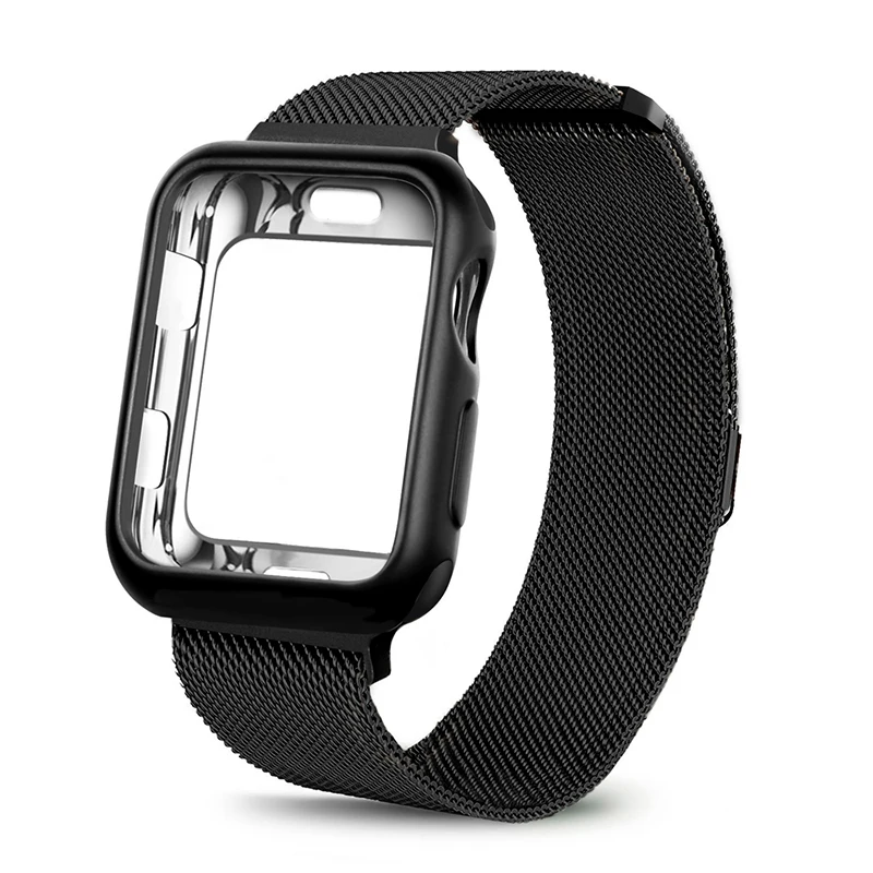 Black-TPU case Миланская петля ремешок с чехол для Apple Watch 42 мм 38 мм браслет из нержавеющей стали ремешок для iwatch серии 4 5 40 мм 44 мм - Цвет ремешка: Black-TPU case