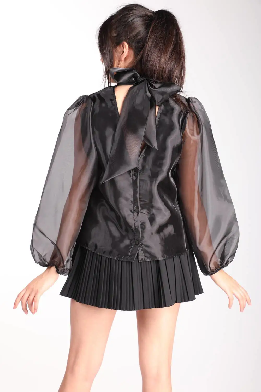 

Markapia Tie Detail Tulle Blouse